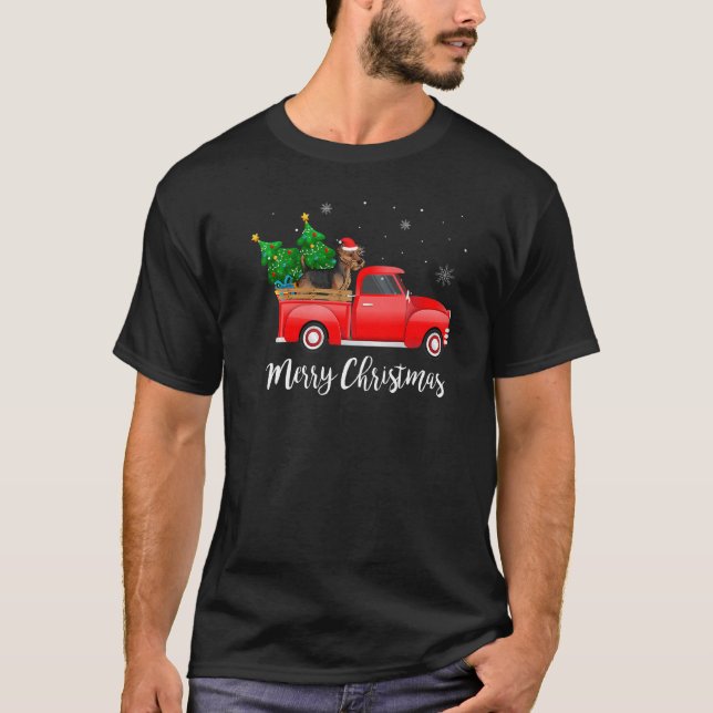 Camiseta Galsh Terrier Red Truck Árvore de Natal Xmas (Frente)