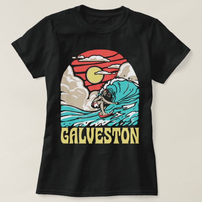 Camiseta Galveston Texas Beach Vintage Surfer Retro Eightie (Frente do Design)
