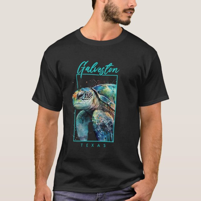 Camiseta Galveston Texas Watercolor Sea Turtle Retrato (Frente)