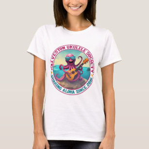 Camiseta Galveston Ukulele Camisa-T feminina Lg Octopus Fre