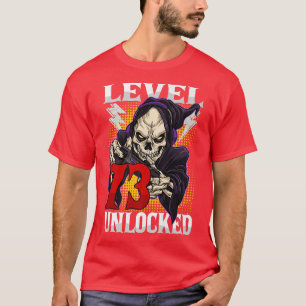 Camiseta Gam 73º Aniversário Gamer Skeleton Nível 73 Desblo