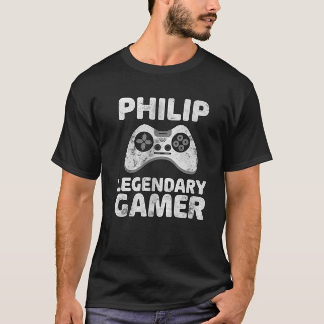 Camiseta Gama de Vídeo Personalizado do Gamer Philip Name (Frente)