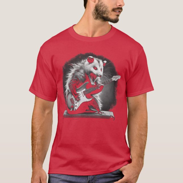 Camiseta Gambá Tocando Violão Rock and Roll Astro do Rock H (Frente)