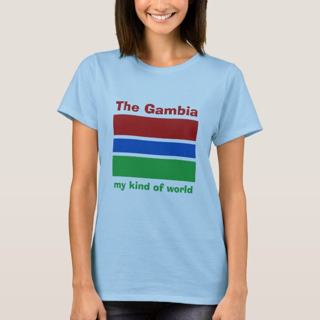 Camiseta Gâmbia Bandeira + Mapa + Texto (Frente)