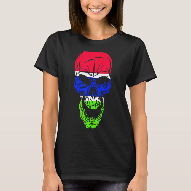 Camiseta Gâmbia Flag Colors Skull (Frente)