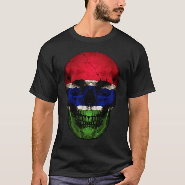 Camiseta Gambia Flag Skull Gambian Roots Proud Patriotic (Frente)