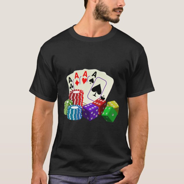 Camiseta Gambling Casino Dice, Poker chips, jogar Cartões  (Frente)