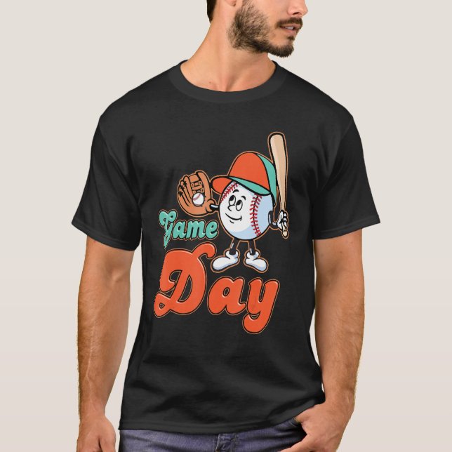 Camiseta Game Day Baseball And Softball Fan Groovy Play Pla (Frente)