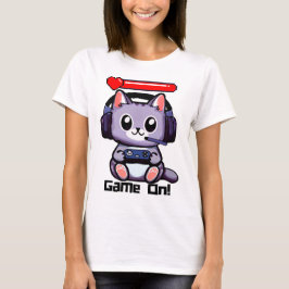 Camiseta Game On Gamer Cat Com Bar De Saúde