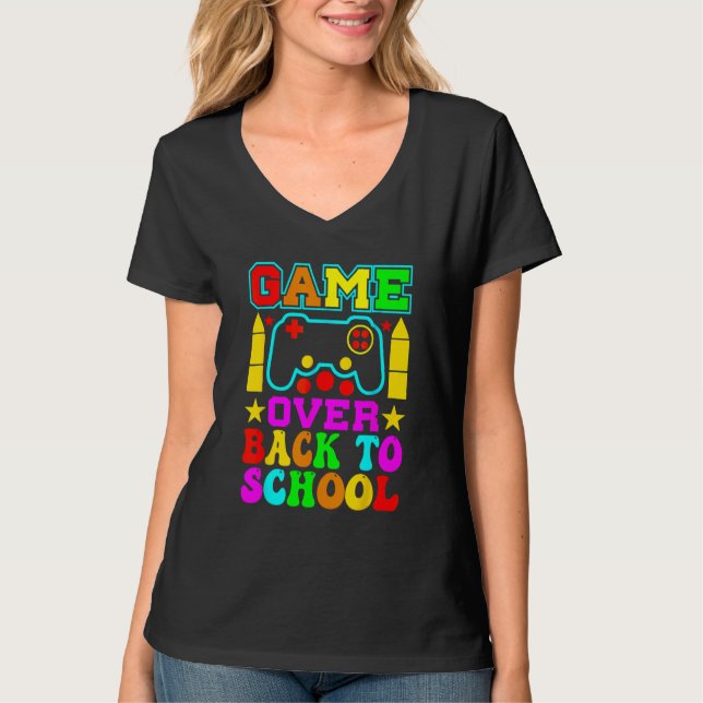 Camiseta Game Over Back To School  Teacher Student Controll (Frente)