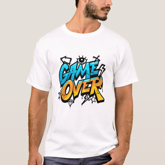 Camiseta Game Over Neon Splash - Vibrant Neon Gaming Design (Frente)