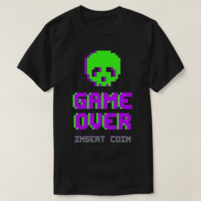 Camiseta Game Over Pixel Art Skull (Frente do Design)
