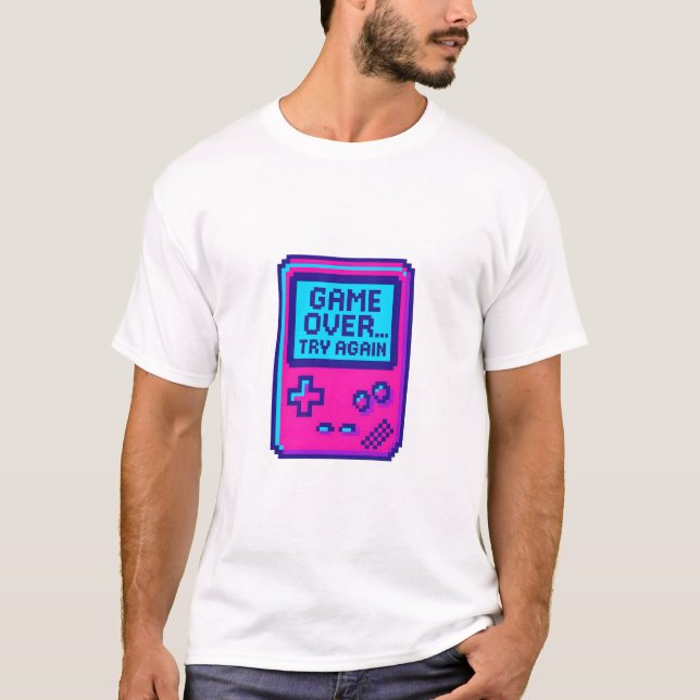 Camiseta Game Over Try Again – Retro Pixel Gamer  (Frente)