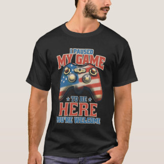 Camiseta Gamer 4 de Julho Eu Pausar Meu Jogo Para Estar Aqu