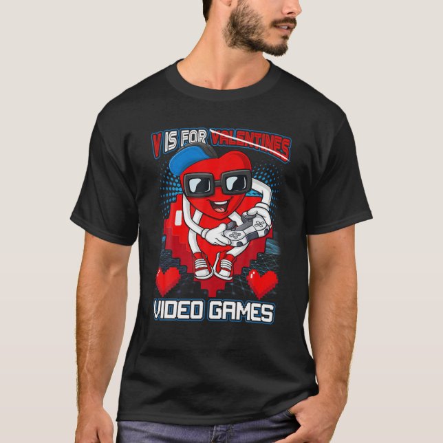 Camiseta Gamer Boys Teen Dia de os namorados V É Para Jogo  (Frente)