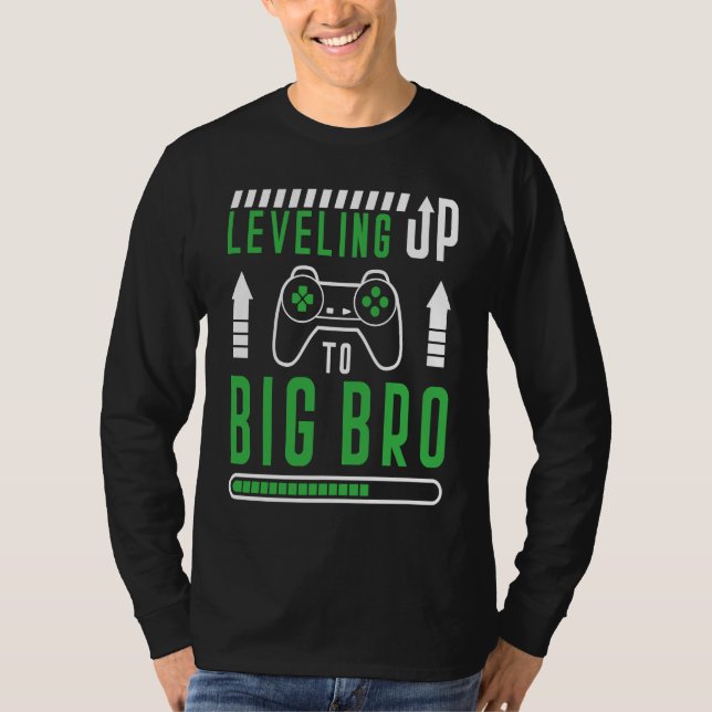 Camiseta Gamer Brother Quote Leveling Up to Big Bro Gaming (Frente)