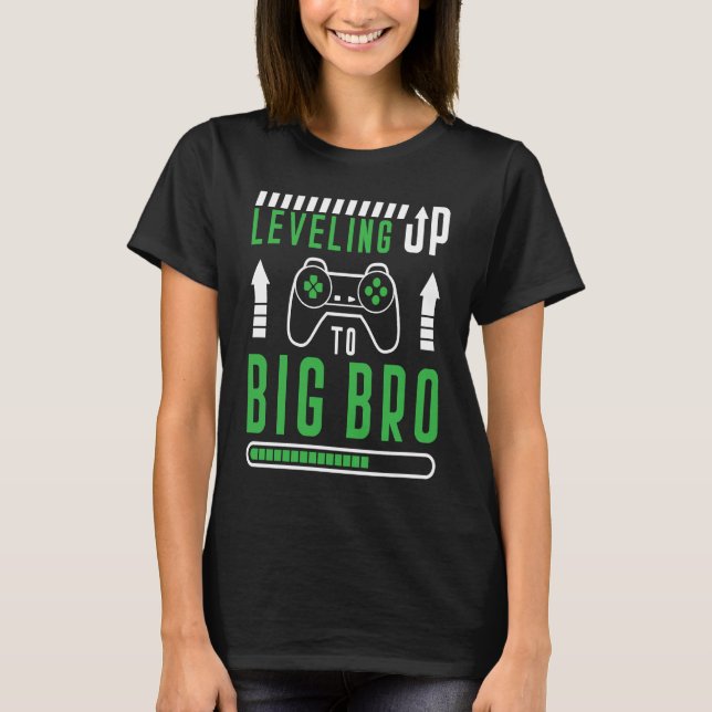 Camiseta Gamer Brother Quote Leveling Up to Big Bro Gaming (Frente)
