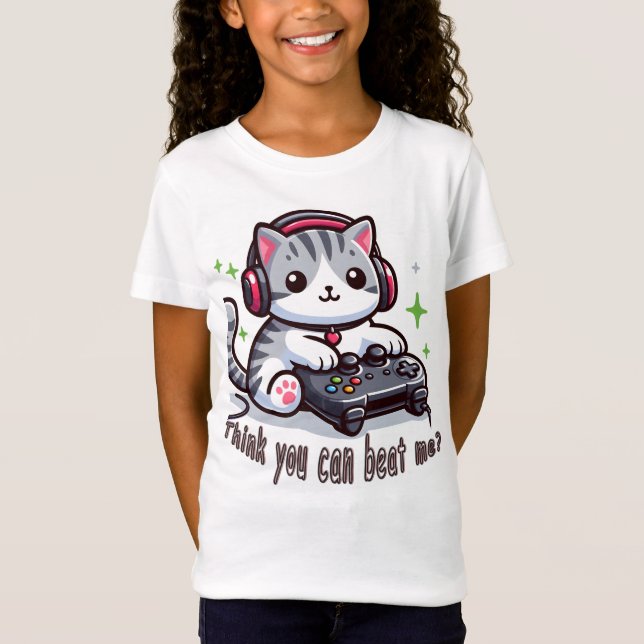 Camiseta Gamer Cat Challenge: Você acha que pode me bater? (Frente)