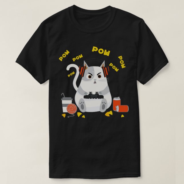 Camiseta Gamer Cat Engraçado Design de videogame (Frente do Design)
