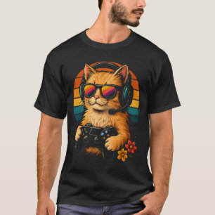 Camiseta Gamer Cat - Fones de ouvido e Controlador de Estil