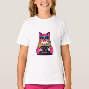 Camiseta Gamer Cat. Retro - Vibes Neon Gaming Tee dos anos 