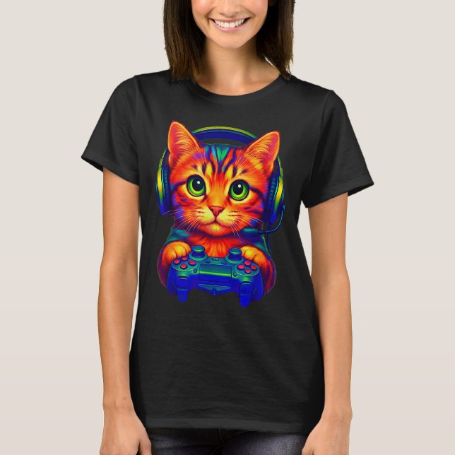 Camiseta Gamer Cat Video Games Boys Teen Men Girls Funny Ca (Frente)