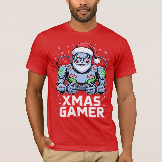 Camiseta Gamer Christmas Gifts Cyber Santa Robot Xmas Gamer (Frente)