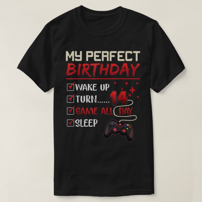 Camiseta Gamer de 14 anos Gift Boy Teen 14 Perfect Birth (Frente do Design)