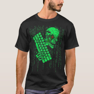 Camiseta Gamer de jogos de vídeo com teclado e crânio de có