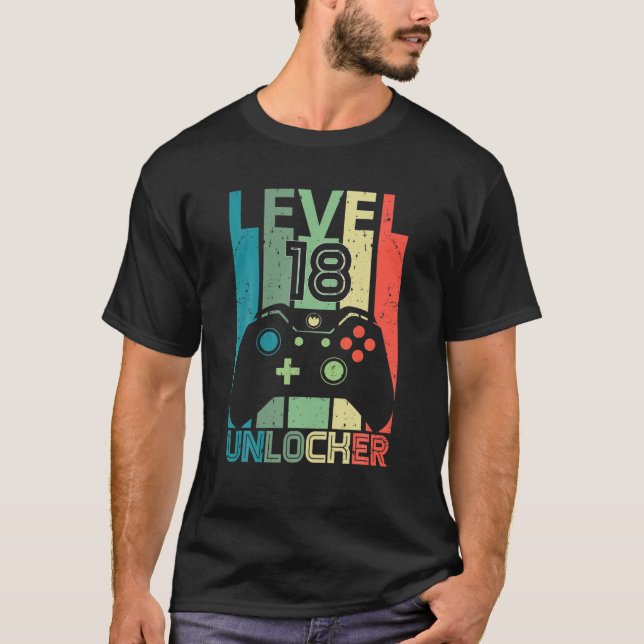 Camiseta Gamer De Vídeo 18º Aniversário Do Nível 18 Desbloq (Frente)