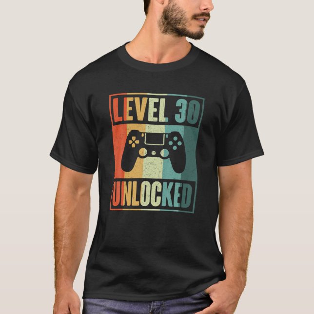 Camiseta Gamer de vídeo desbloqueado do nível 30 engraçado  (Frente)