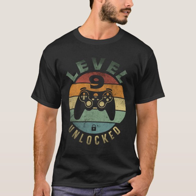 Camiseta Gamer de vídeo engraçado desbloqueado nível 9 - 9. (Frente)