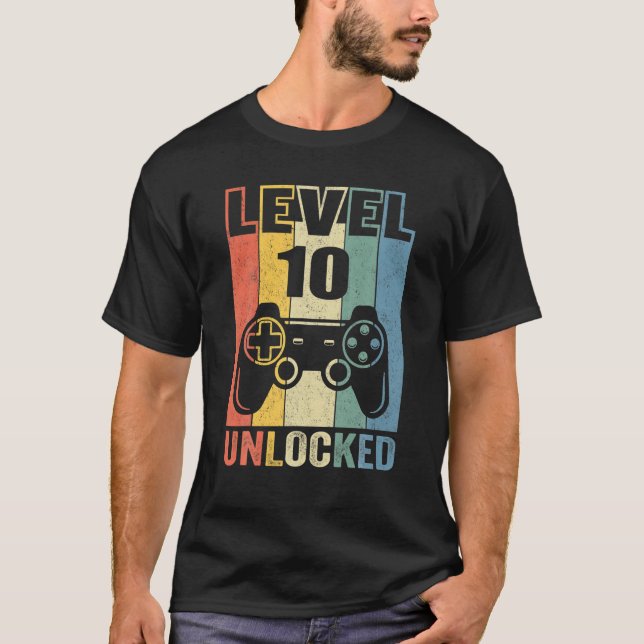Camiseta Gamer De Vídeo Funny Do Nível 10 Desbloqueado 10º  (Frente)