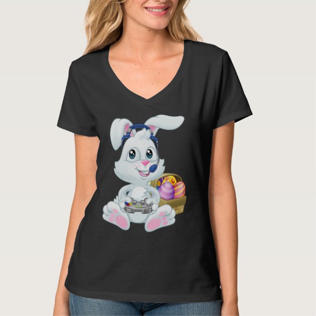 Camiseta Gamer Easter Bunny Rabbit Video Game Player with C (Frente)