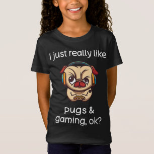Camiseta Gamer Funny Pug Lover Videos games Cachorros Pug J