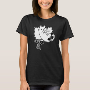 Camiseta Gamer Gata Menina Menino carregando Pizza Headset