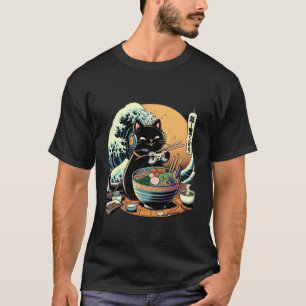 Camiseta Gamer Gato Preto Fofo com Arte em Estilo Japonês R