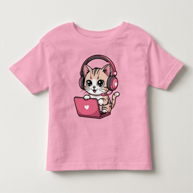 Camiseta Gamer Girl Cat Gaming Cute (Frente)