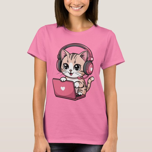 Camiseta Gamer Girl Cat Gaming Cute (Frente)
