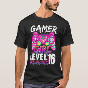 Camiseta Gamer Girl Level 16 Unlocked Video Game 16th Birth