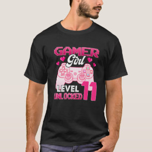 Camiseta Gamer Girl Nível 11 Unlocked Video Game 11 Birth