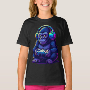 Camiseta Gamer Gorila com Fones de Ouvido — Vibrações Neon