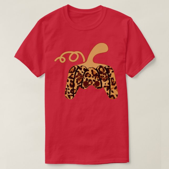 Camiseta Gamer Halloween Pumpkin Leopard Video Game Control (Frente do Design)