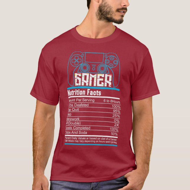 Camiseta Gamer Ingredientes Engraçado Presente para jogos e (Frente)