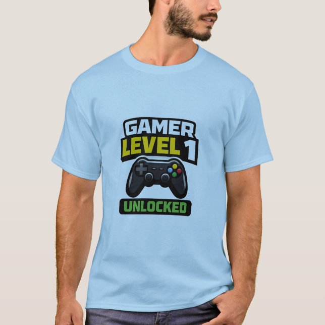 Camiseta Gamer Level 1 Unlocked Beginner Controller Funny (Frente)
