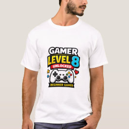 Camiseta Gamer Level 8 Unlocked Beginner Controller Funny
