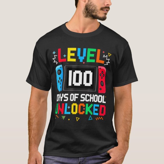 Camiseta Gamer Level Unlocked 100 Days Of School Student Bo (Frente)