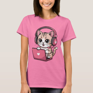 Camiseta Gamer Menina Gato Jogos Fofo