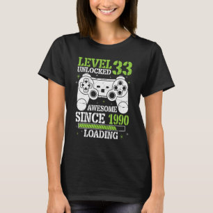Camiseta Gamer Nível 33 Anos Desbloqueado Incrível Desde 19
