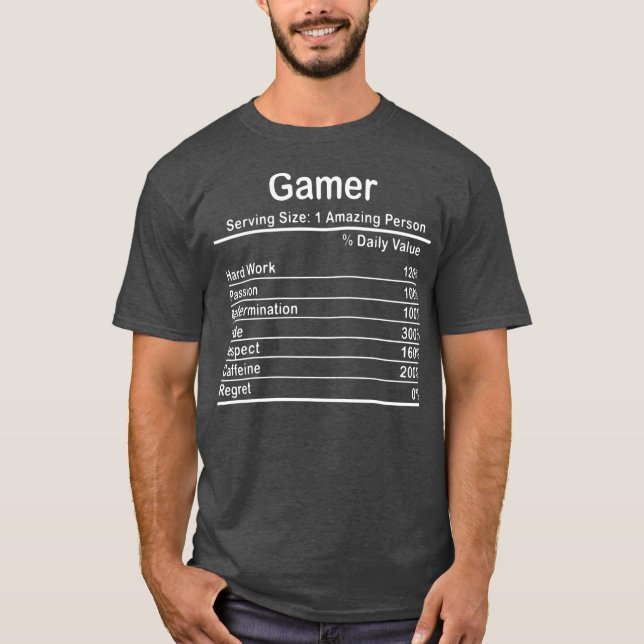 Camiseta Gamer Nutricional Fatos Legal Jogo de Vídeo Gamer (Frente)